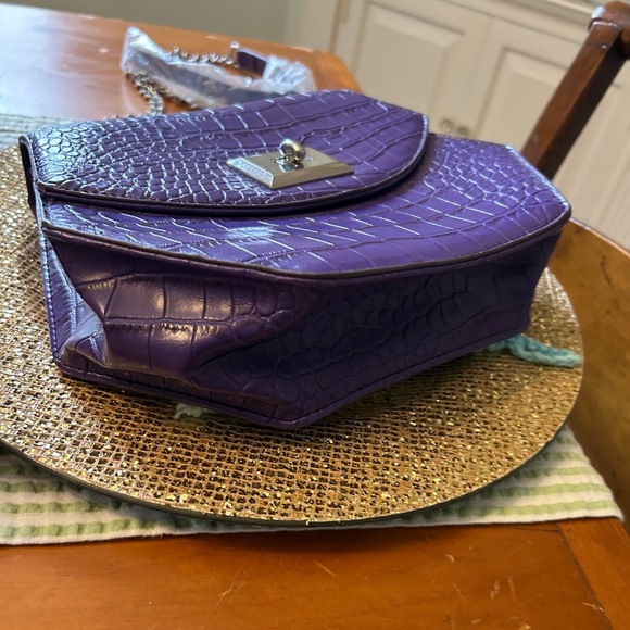 Purple Croc Embossed Bag Silver Shoulder Chain Bag NEW With Tags MOD Hexagon - Picture 7 of 12